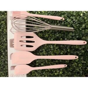 5-Piece Silicone Kitchen Utensil Set – Heat-Resistant Black Spatula, Whisk, Pink
